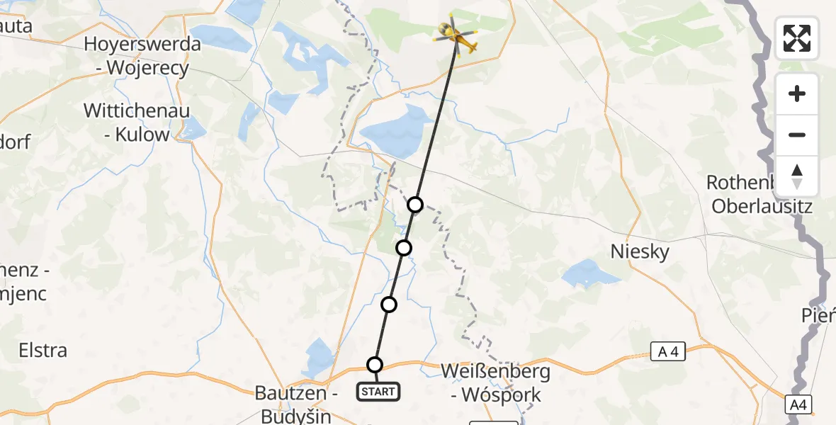 Flugroute Rettungshubschrauber Bautzen Flugplatz - Boxberg/O.L., 28 Oktober 2026, 09:28