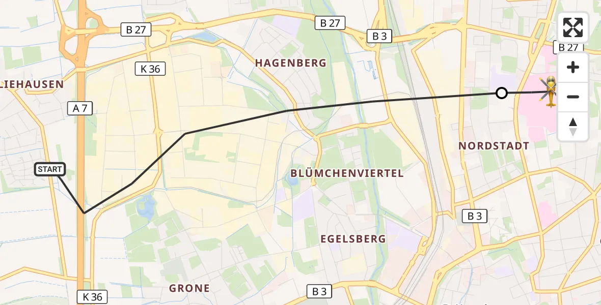 Flugroute Rettungshubschrauber Göttingen - Göttingen University Clinic Hubschrauberlandeplatz, 28 Oktober 2026, 09:32