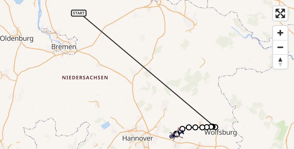 Flugroute Polizeihubschrauber Gnarrenburg - Flugplatz Peine-Eddesse, 28 Oktober 2026, 09:36