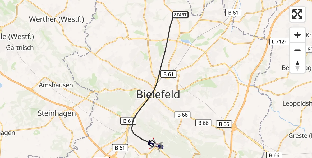 Flugroute Polizeihubschrauber Bielefeld - Luftrettungszentrum Bielefeld, 28 Oktober 2026, 09:36