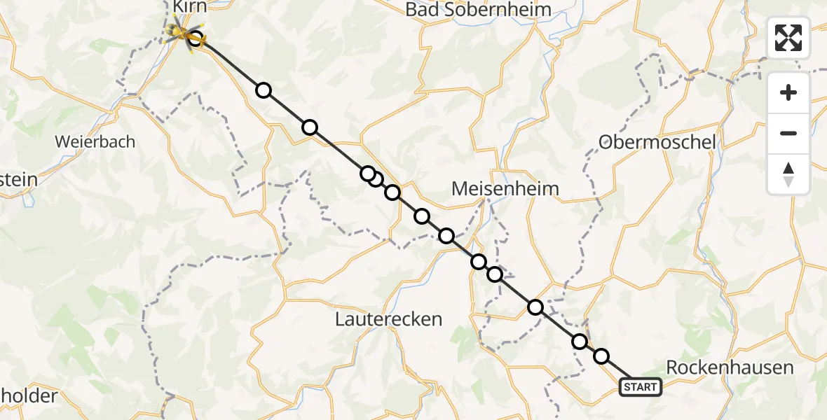 Flugroute Rettungshubschrauber Dörrmoschel - Kirn, 28 Oktober 2026, 09:38