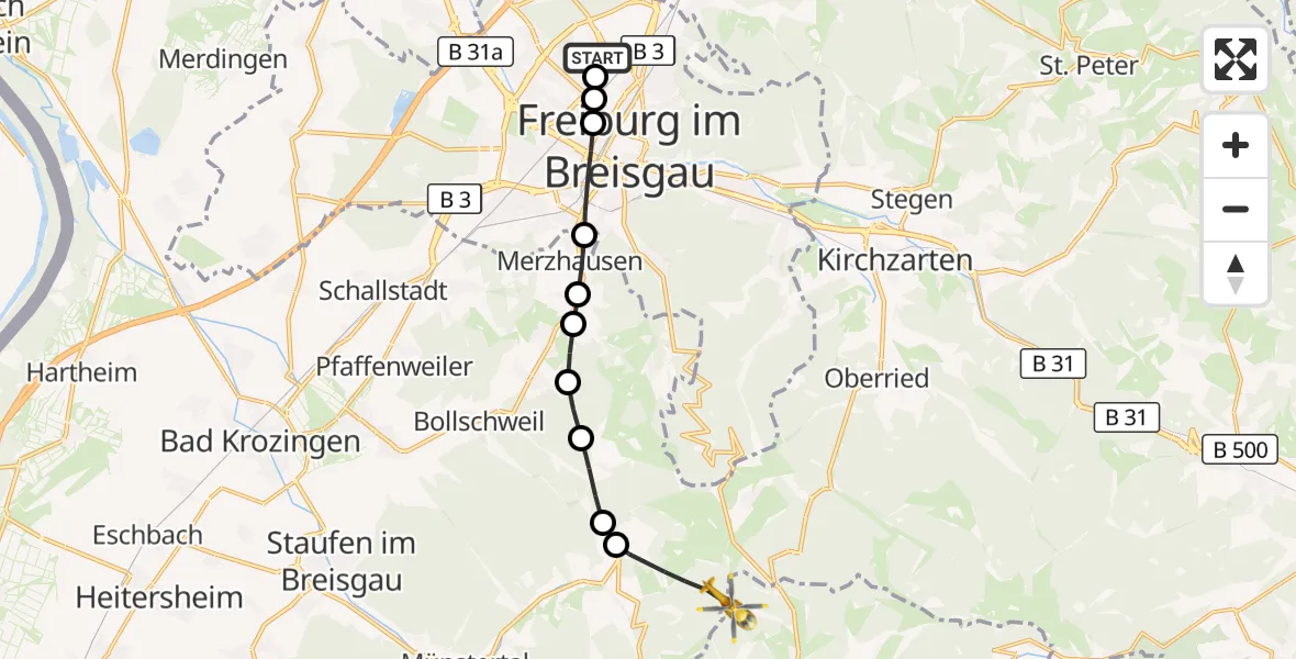 Flugroute Ambulanzhubschrauber Freiburg im Breisgau Flugplatz - Todtnau, 28 Oktober 2026, 09:39