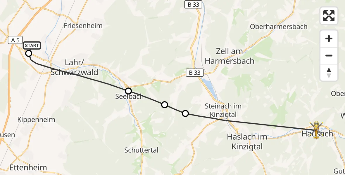 Flugroute Rettungshubschrauber Lahr Flughafen - Hausach, 28 Oktober 2026, 09:43
