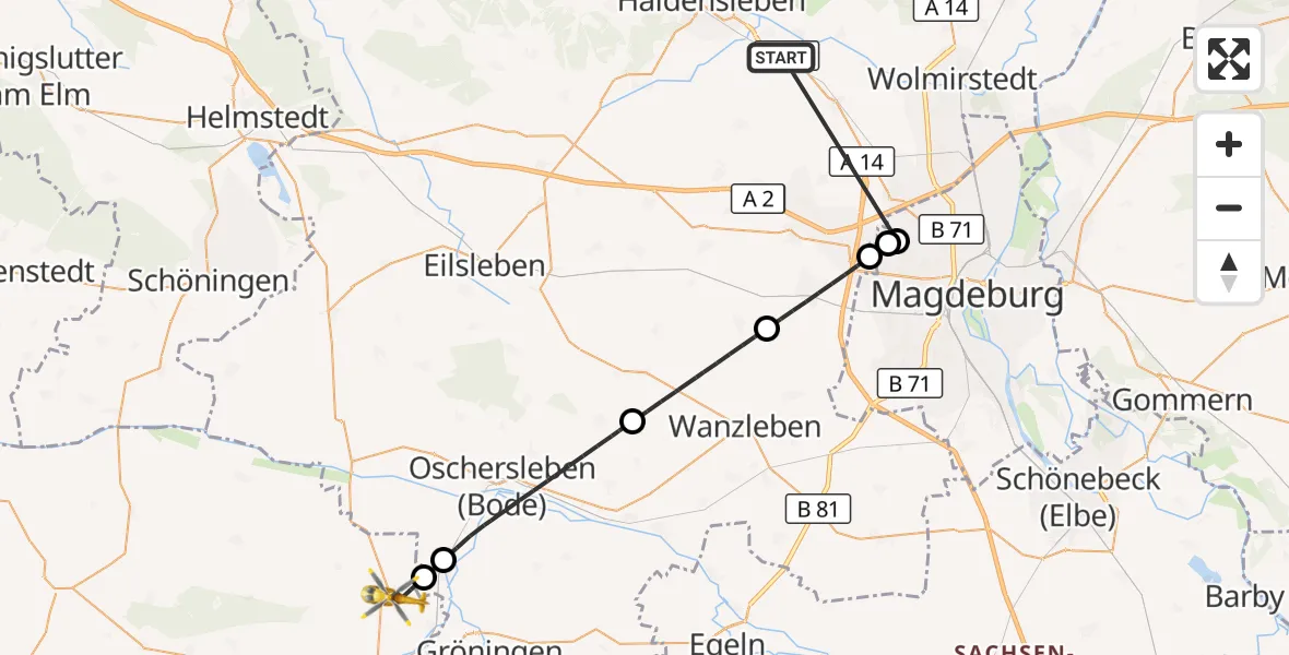 Flugroute Rettungshubschrauber Haldensleben - Schwanebeck, 28 Oktober 2026, 09:43