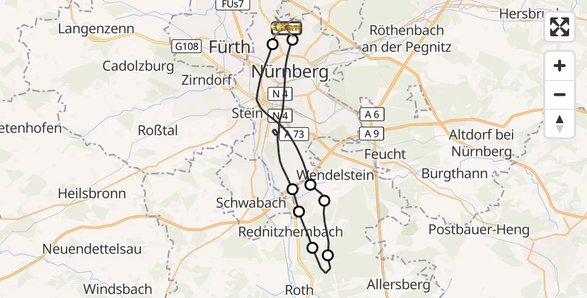 Flugroute Ambulanzhubschrauber Flughafen Nuremberg - Flughafen Nuremberg, 28 Oktober 2026, 09:56