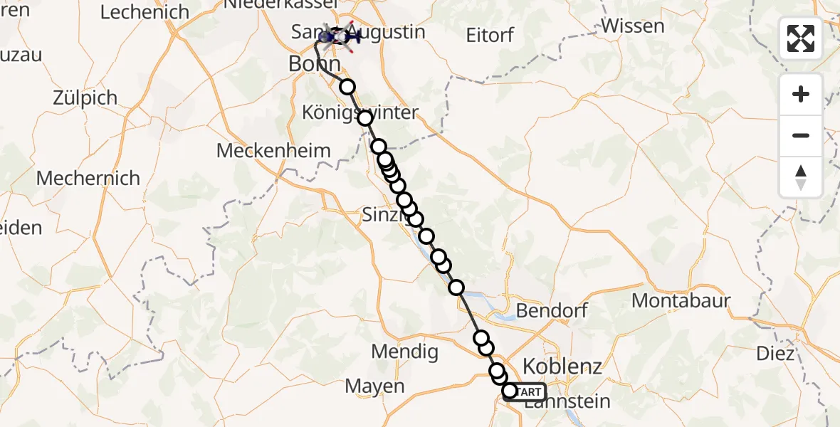Flugroute Polizeihubschrauber Winningen - Sankt Augustin, 28 Oktober 2026, 09:56