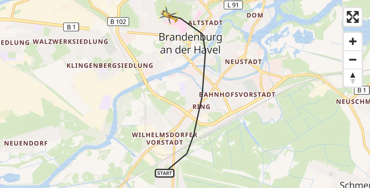Flugroute Rettungshubschrauber Brandenburg an der Havel - Brandenburg an der Havel, 28 Oktober 2026, 09:59