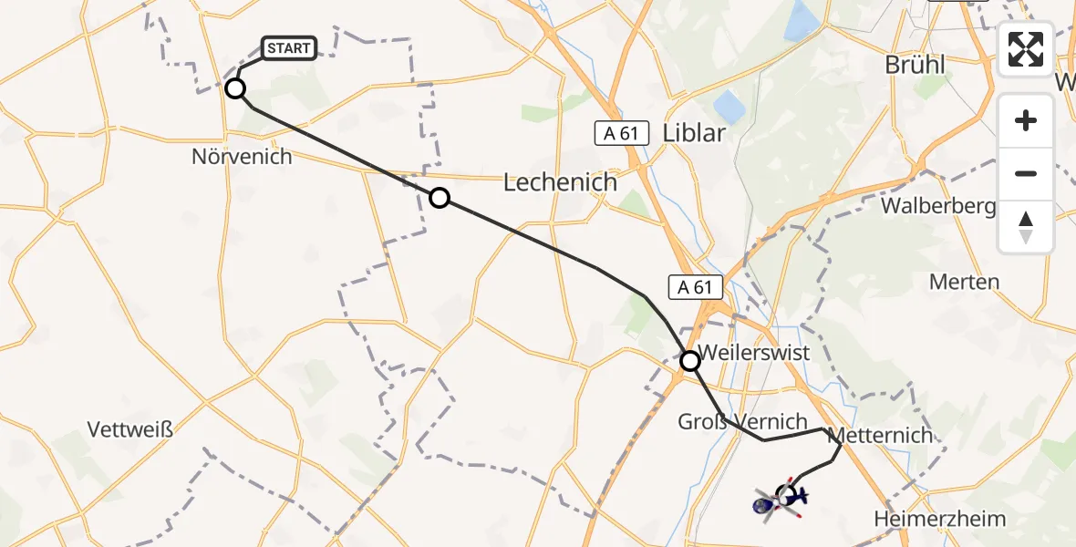 Flugroute Polizeihubschrauber Militärflugplatz Nörvenich - Weilerswist UL, 28 Oktober 2026, 10:00