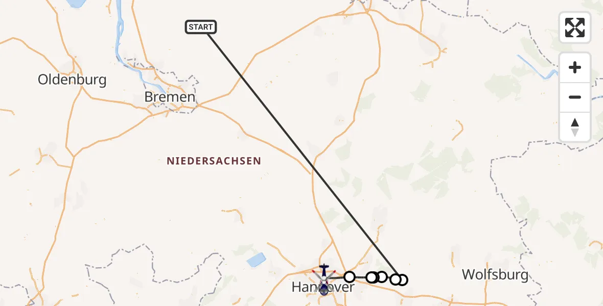 Flugroute Polizeihubschrauber Gnarrenburg - Hannover, 28 Oktober 2026, 10:00