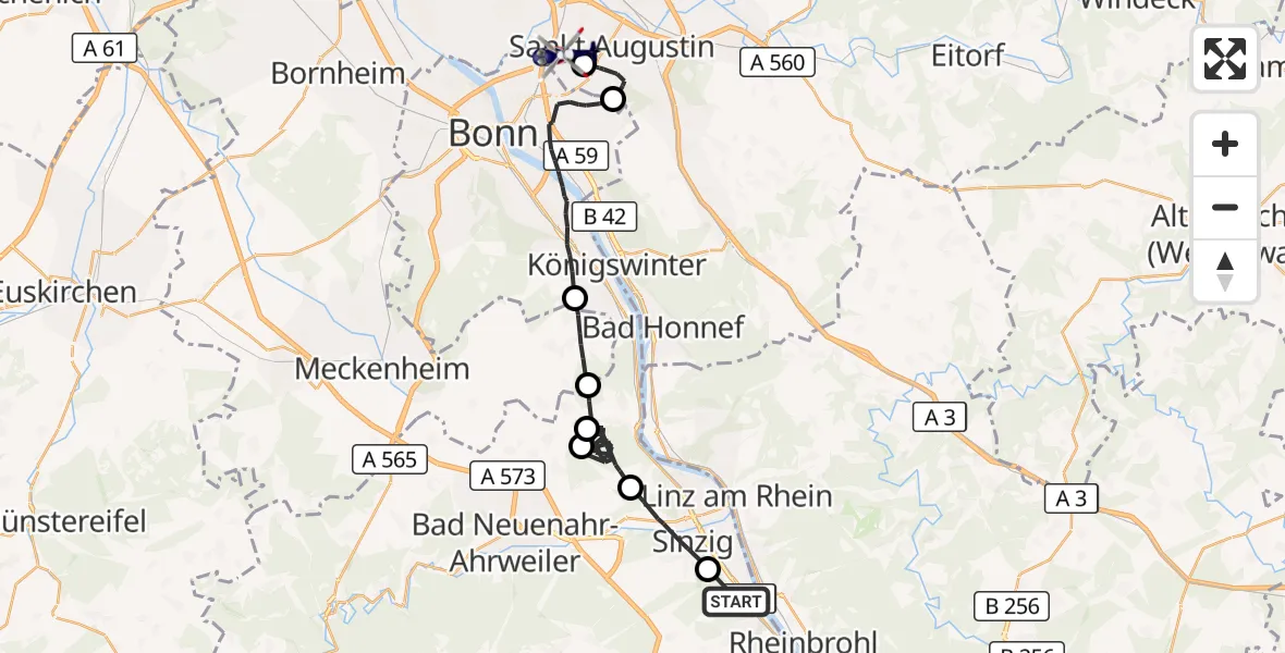 Flugroute Polizeihubschrauber Bad Breisig - Sankt Augustin, 28 Oktober 2026, 10:02