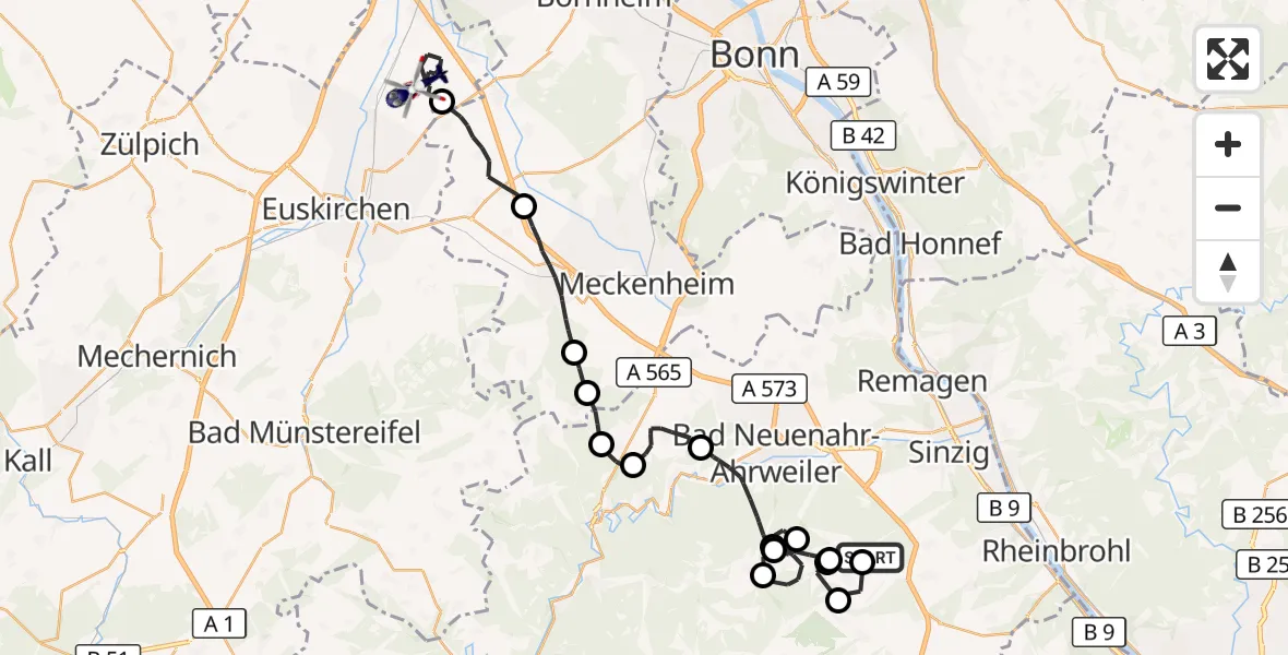 Flugroute Polizeihubschrauber Königsfeld - Weilerswist UL, 28 Oktober 2026, 10:07