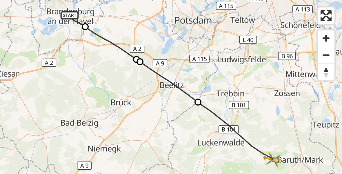 Flugroute Rettungshubschrauber Brandenburg an der Havel - Nuthe-Urstromtal, 28 Oktober 2026, 10:10