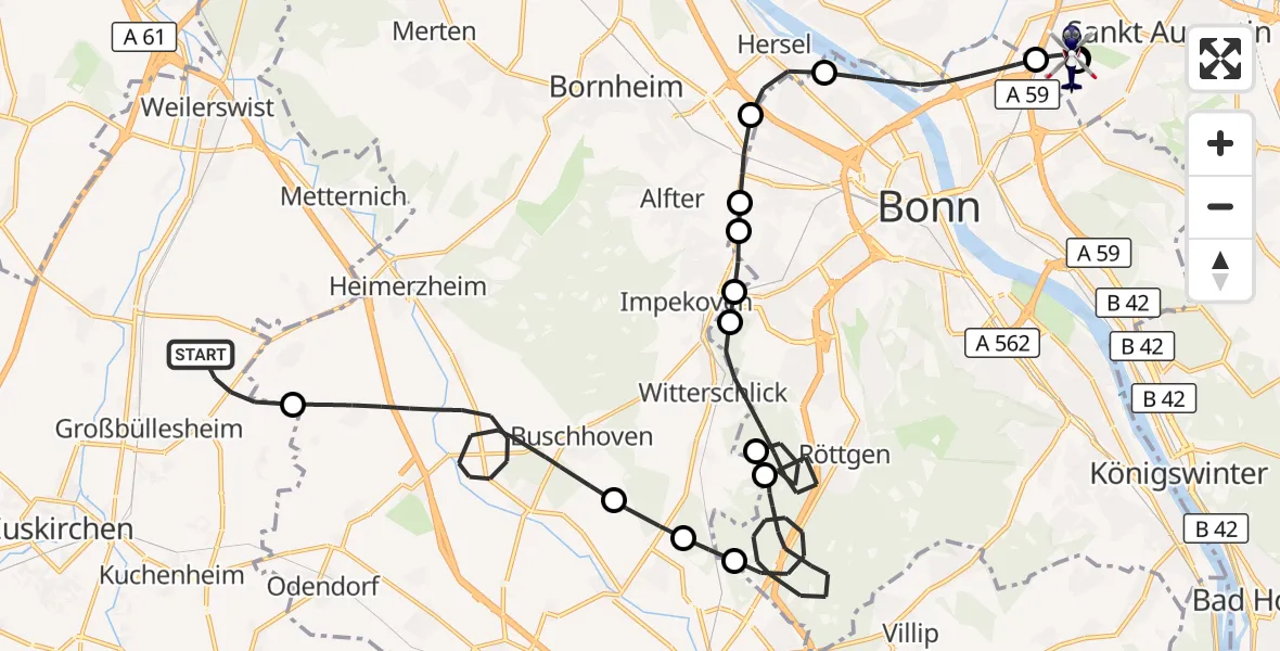 Flugroute Polizeihubschrauber Euskirchen - Sankt Augustin, 28 Oktober 2026, 10:13