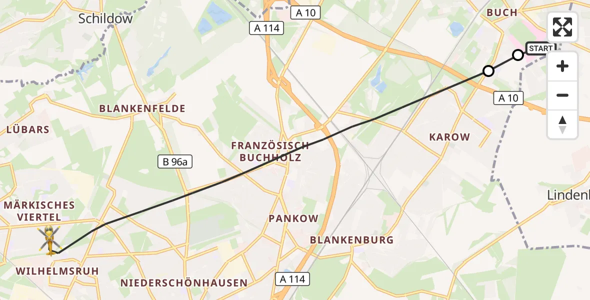 Flugroute Rettungshubschrauber Helios Clinic Berlin-Buch - Berlin, 28 Oktober 2026, 10:15