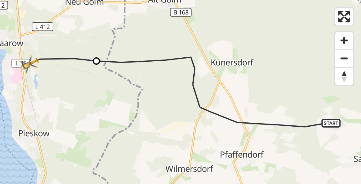 Flugroute Rettungshubschrauber Rietz-Neuendorf - Bad Saarow, 28 Oktober 2026, 10:15