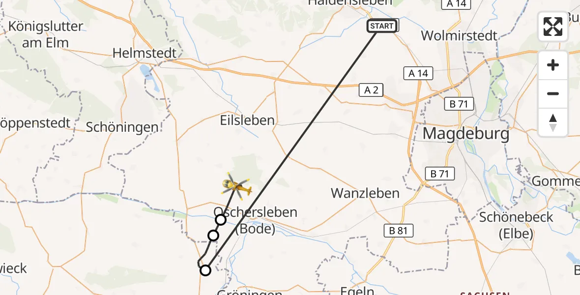 Flugroute Rettungshubschrauber Haldensleben - Oschersleben (Bode), 28 Oktober 2026, 10:16