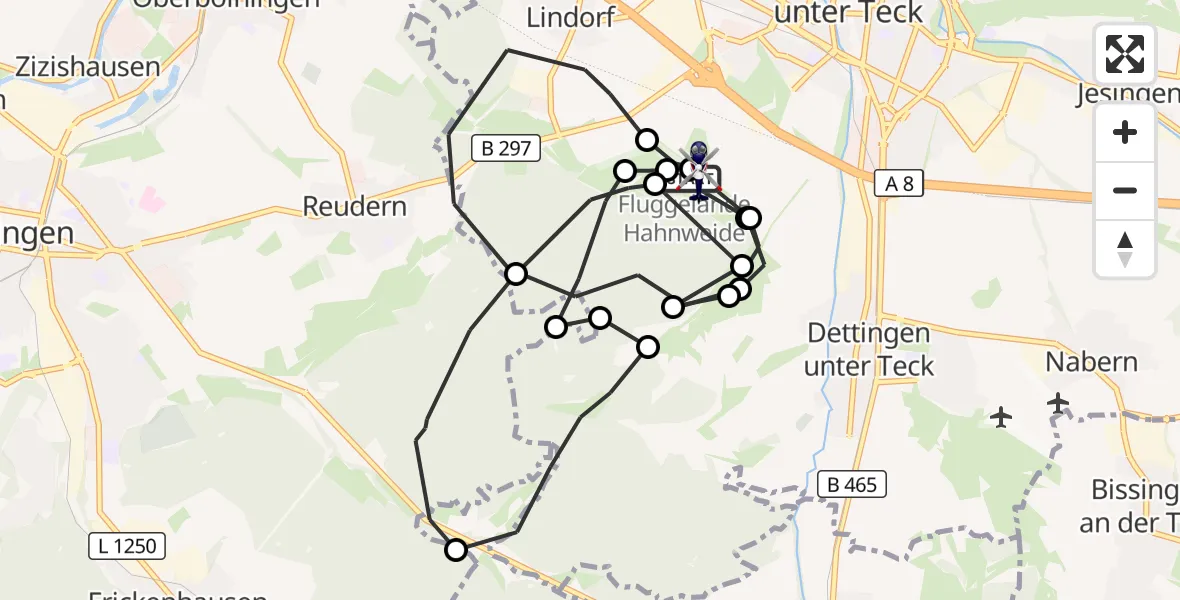 Flugroute Polizeihubschrauber Hahnweide Flugplatz - Hahnweide Flugplatz, 28 Oktober 2026, 10:18