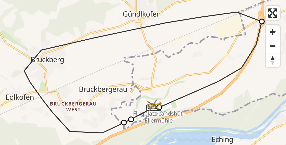 Flugroute Rettungshubschrauber Landshut Flugplatz - Landshut Flugplatz, 28 Oktober 2026, 10:21