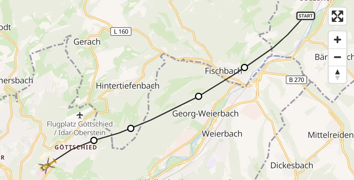 Flugroute Rettungshubschrauber Kirn - Idar-Oberstein, 28 Oktober 2026, 10:23