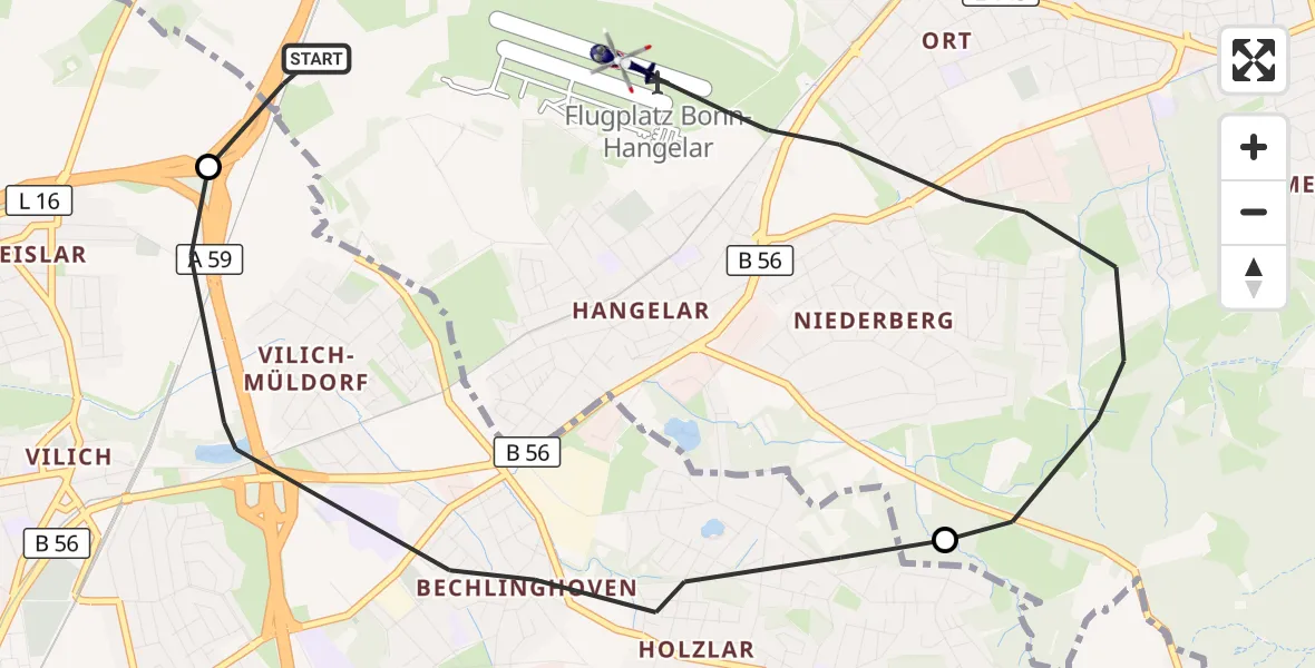 Flugroute Polizeihubschrauber Sankt Augustin - Bonn-Hangelar Flugplatz, 28 Oktober 2026, 10:24