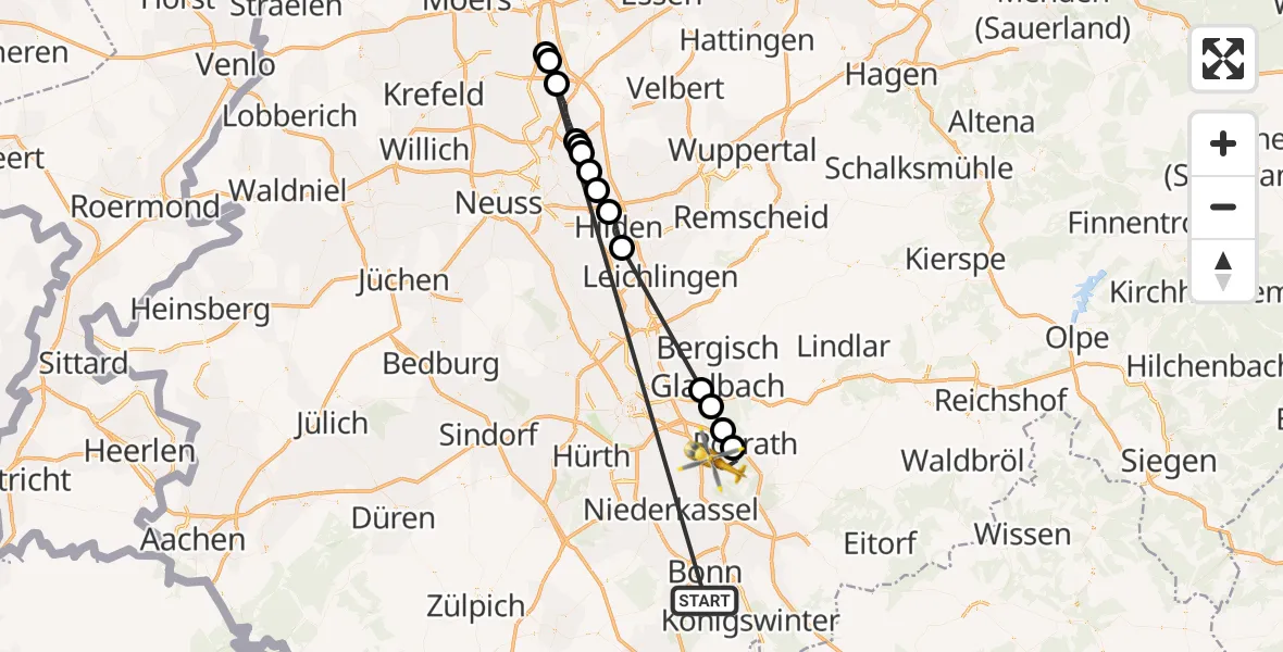 Flugroute Ambulanzhubschrauber Bonn University Hospital - Köln Bonn Flughafen, 28 Oktober 2026, 10:31