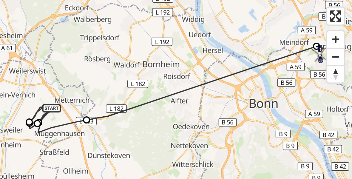 Flugroute Polizeihubschrauber Weilerswist - Bonn-Hangelar Flugplatz, 28 Oktober 2026, 10:34