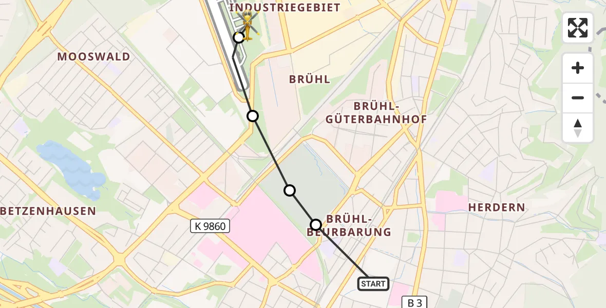 Flugroute Ambulanzhubschrauber Freiburg im Breisgau - Freiburg im Breisgau Flugplatz, 28 Oktober 2026, 10:36