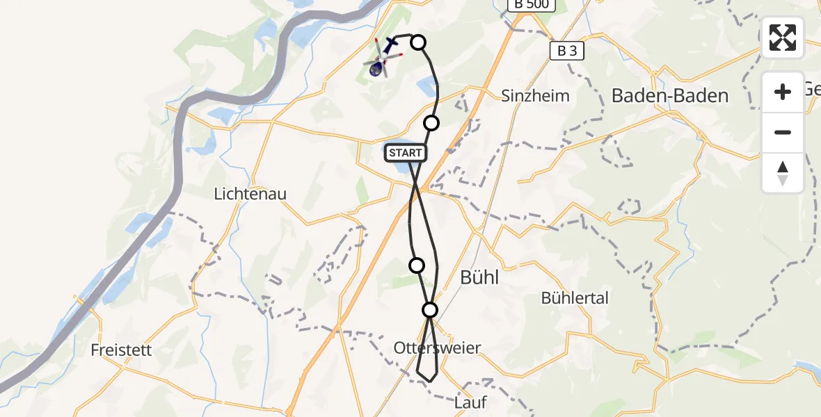 Flugroute Polizeihubschrauber Bühl - Karlsruhe Baden-Baden Flughafen, 28 Oktober 2026, 10:48