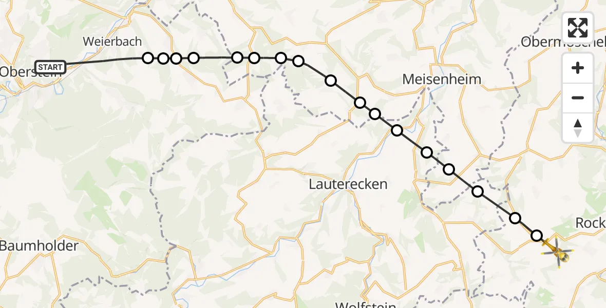 Flugroute Rettungshubschrauber Idar-Oberstein - Rockenhausen, 28 Oktober 2026, 10:48