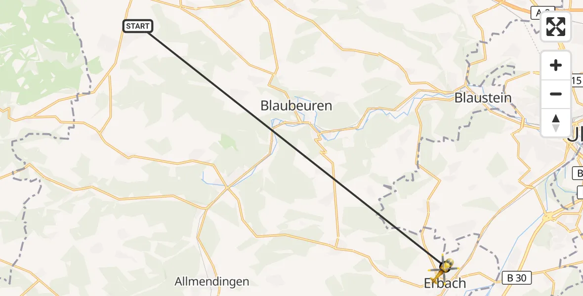Flugroute Rettungshubschrauber Heroldstatt - Erbach, 28 Oktober 2026, 10:48