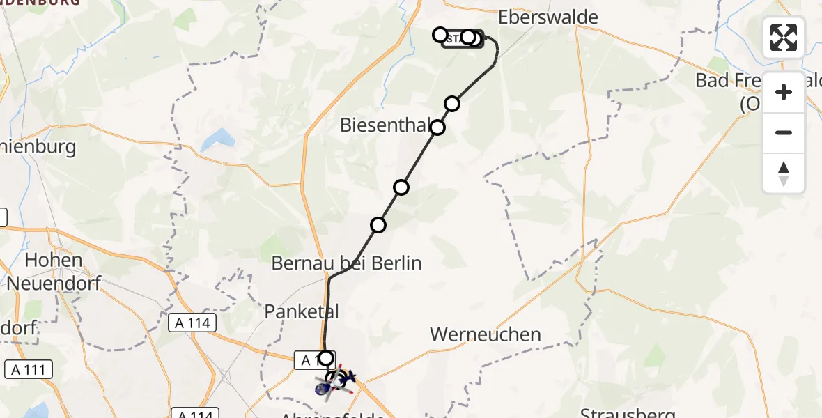Flugroute Polizeihubschrauber Schorfheide - Ahrensfelde Hubschrauberlandeplatz, 28 Oktober 2026, 10:51