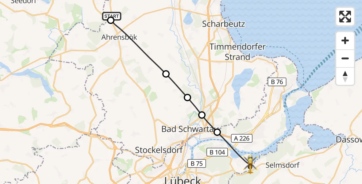 Flugroute Rettungshubschrauber Christoph 12 Luftrettungszentrum - Lübeck, 28 Oktober 2026, 10:56