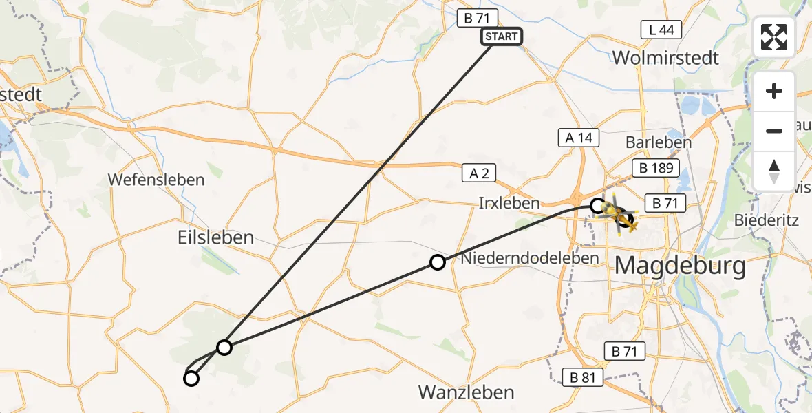 Flugroute Rettungshubschrauber Haldensleben - Magdeburg Hospital, 28 Oktober 2026, 10:59