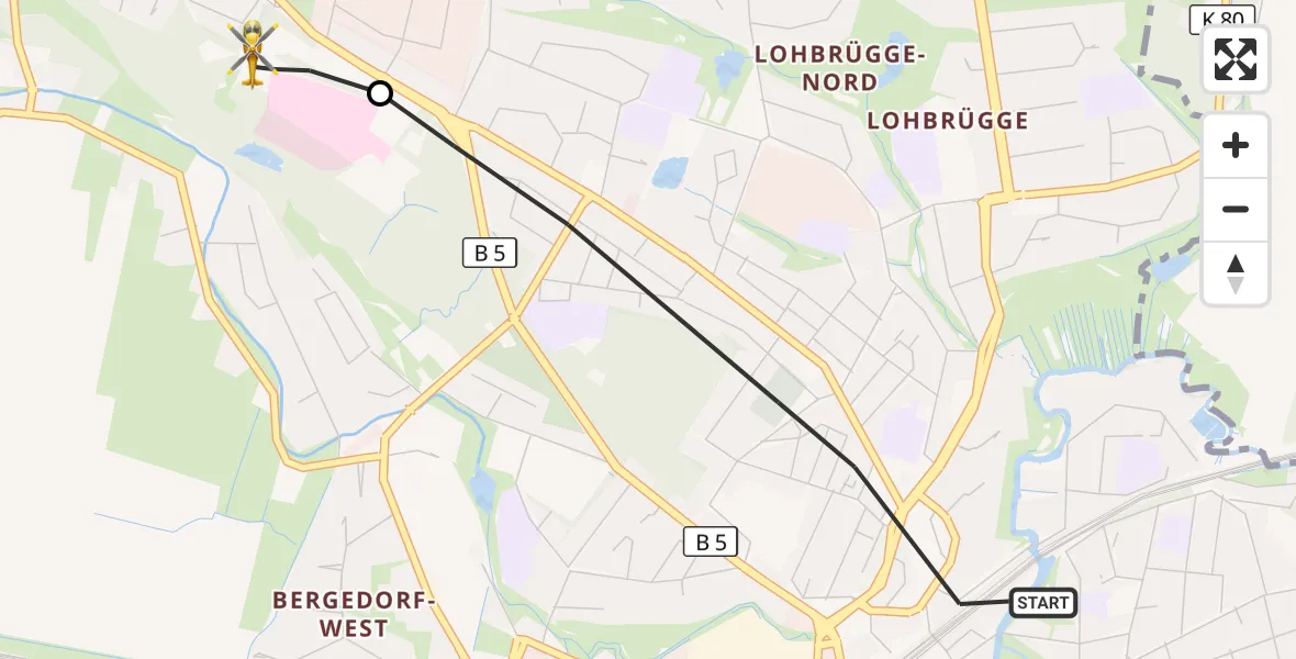 Flugroute Rettungshubschrauber Hamburg - Christoph Hansa ADAC Hubschrauberlandeplatz, 28 Oktober 2026, 11:01