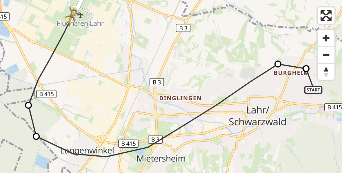 Flugroute Rettungshubschrauber Ortenau Hospital Lahr-Ettenheim - Lahr Flughafen, 28 Oktober 2026, 11:02
