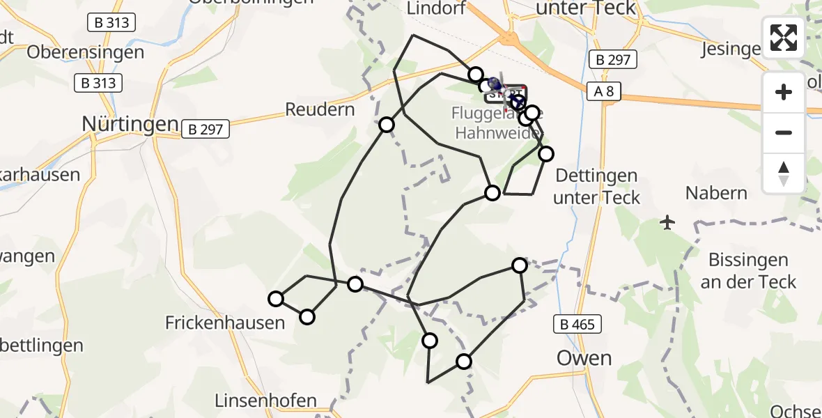 Flugroute Polizeihubschrauber Hahnweide Flugplatz - Hahnweide Flugplatz, 28 Oktober 2026, 11:12