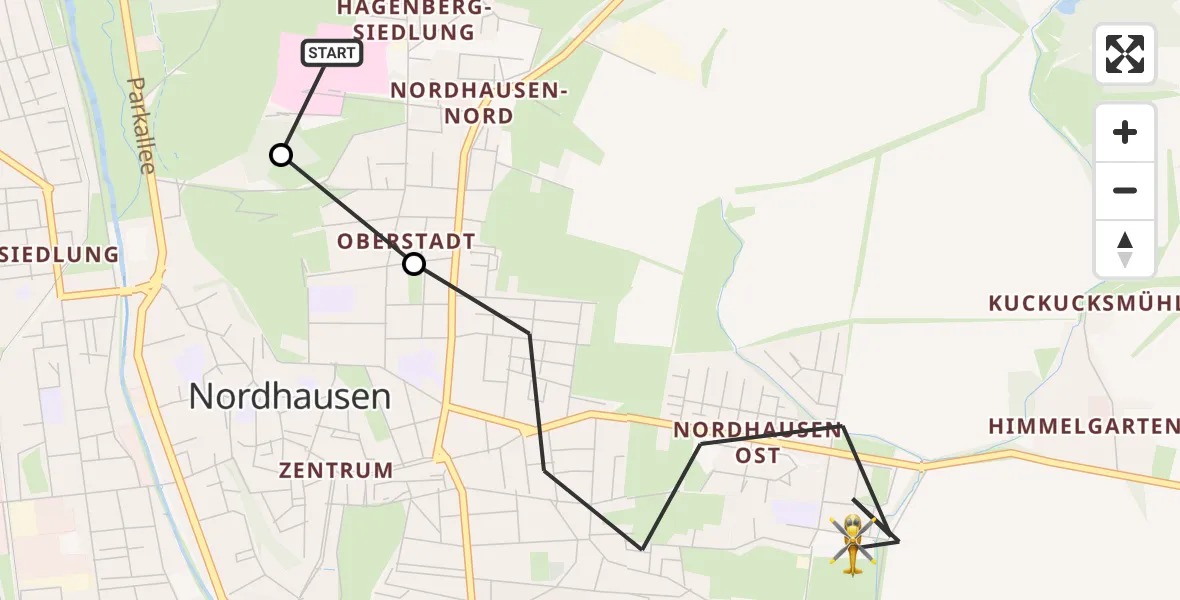 Flugroute Rettungshubschrauber Südharz Hospital Nordhausen - Nordhausen, 28 Oktober 2026, 11:16