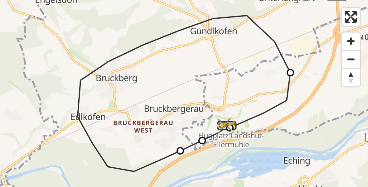 Flugroute Rettungshubschrauber Landshut Flugplatz - Landshut Flugplatz, 28 Oktober 2026, 11:17