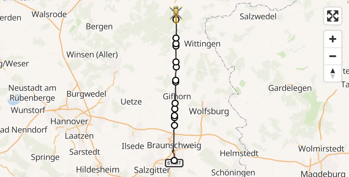 Flugroute Rettungshubschrauber Wolfenbüttel - Wrestedt, 28 Oktober 2026, 11:20
