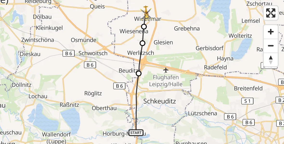 Flugroute Rettungshubschrauber Schkeuditz - Wiedemar, 28 Oktober 2026, 11:24
