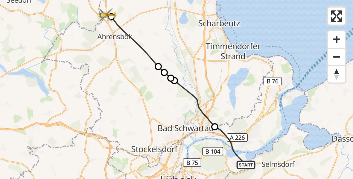 Flugroute Rettungshubschrauber Lübeck - Christoph 12 Luftrettungszentrum, 28 Oktober 2026, 11:31