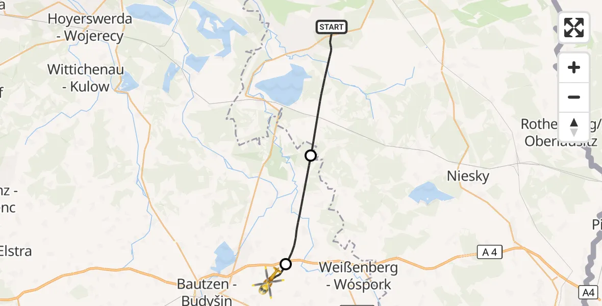 Flugroute Rettungshubschrauber Boxberg/O.L. - Bautzen Flugplatz, 28 Oktober 2026, 11:37