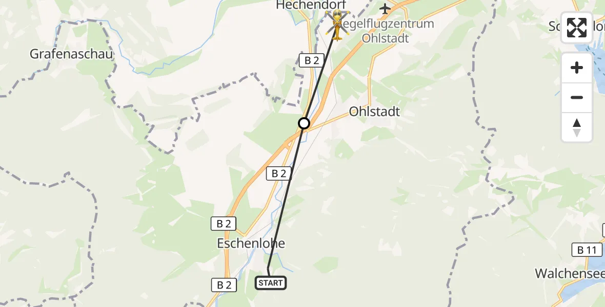 Flugroute Rettungshubschrauber Eschenlohe - Ohlstadt, 28 Oktober 2026, 11:38