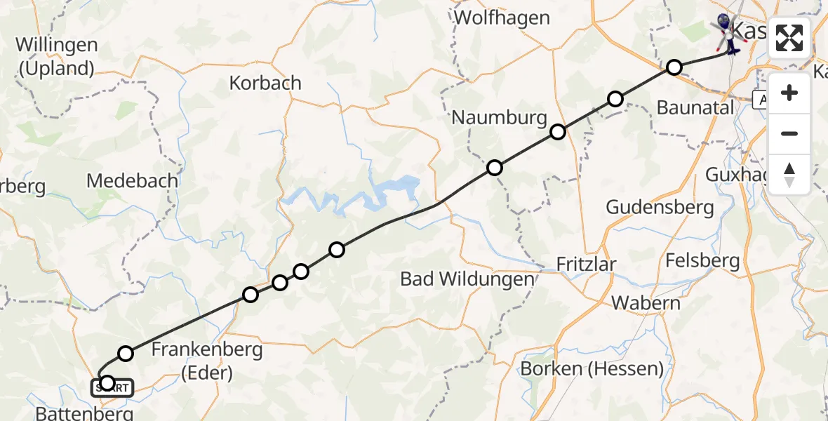 Flugroute Polizeihubschrauber Allendorf-Eder Flugplatz - Kassel, 28 Oktober 2026, 11:47