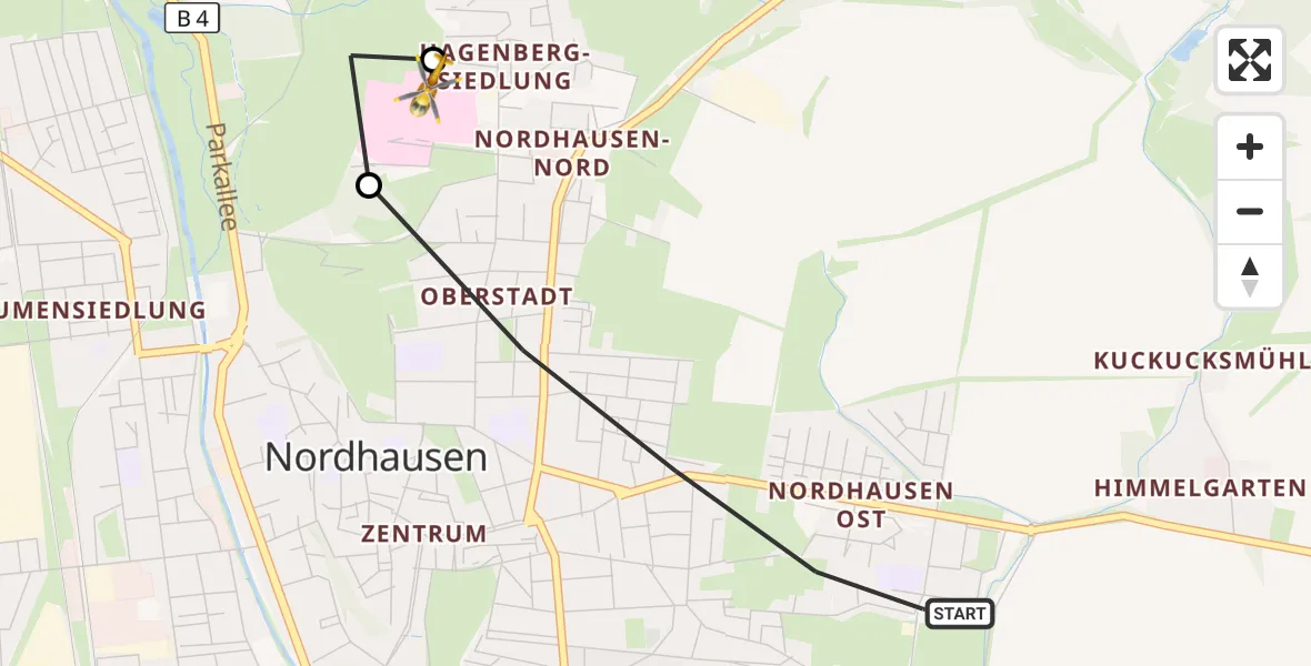 Flugroute Rettungshubschrauber Nordhausen - Südharz Hospital Nordhausen, 28 Oktober 2026, 11:49