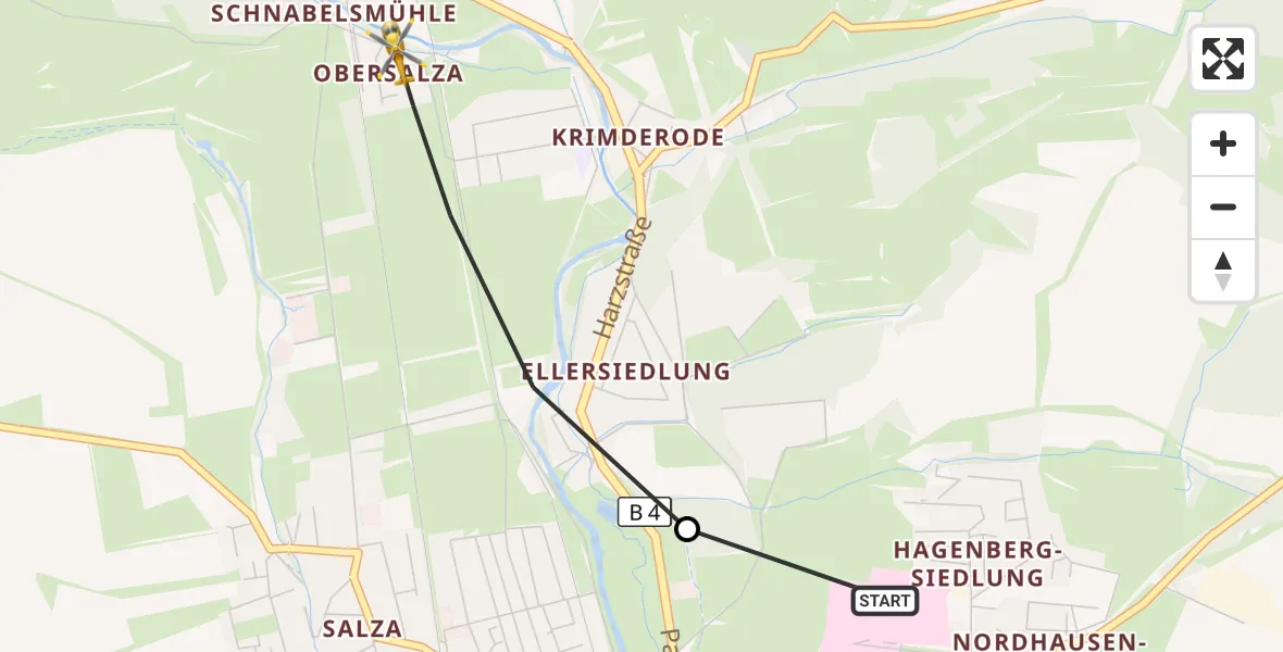Flugroute Rettungshubschrauber Südharz Hospital Nordhausen - Nordhausen, 28 Oktober 2026, 11:54