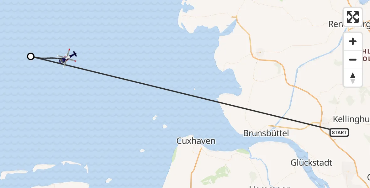 Flugroute Polizeihubschrauber Kronsmoor - Helgoland Marinehubschrauberstützpunkt, 28 Oktober 2026, 11:56
