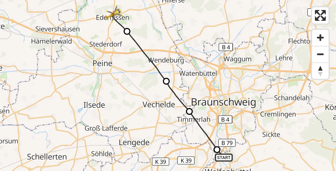 Flugroute Rettungshubschrauber Wolfenbüttel - Edemissen, 28 Oktober 2026, 11:58