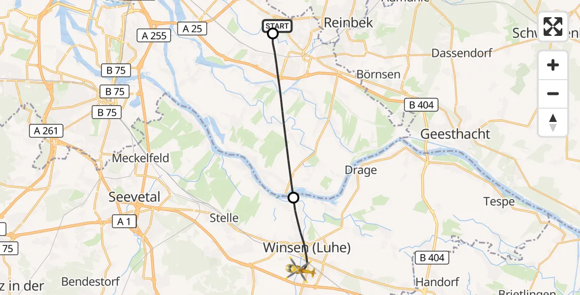 Flugroute Rettungshubschrauber Christoph Hansa ADAC Hubschrauberlandeplatz - Winsen (Luhe), 28 Oktober 2026, 11:59