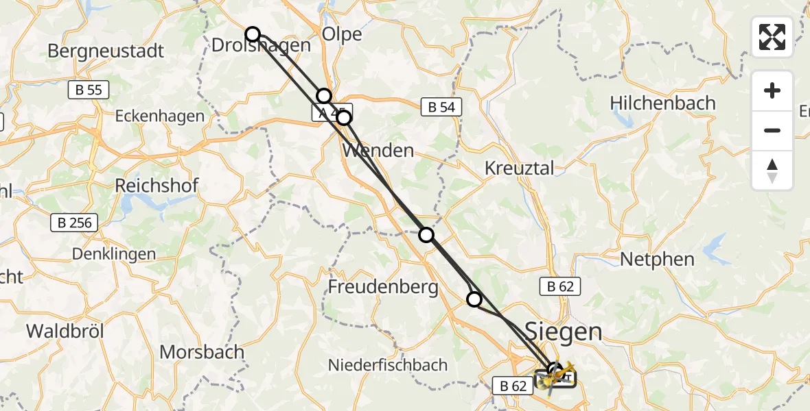 Flugroute Rettungshubschrauber Evangelisches Jung-Stilling Hospital - Evangelisches Jung-Stilling Hospital, 28 Oktober 2026, 12:01